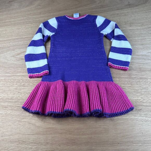 Wonder Kids Girls Sweater Dress Striped Long Sleeve Heart Pink Purple Size 4T - Picture 2 of 4